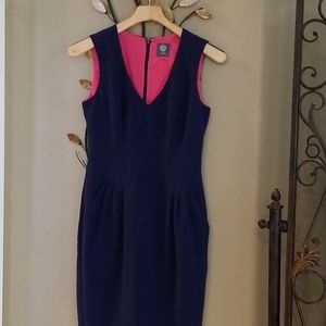 Vince Camuto Navy and Pink Midi Dress